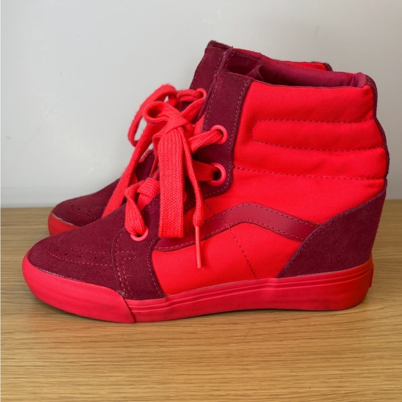 Vans Sk8-Hi Wedge Red Burgundy Suede Canvas High Top Sneakers Womens 6.5 - Picture 3 of 7